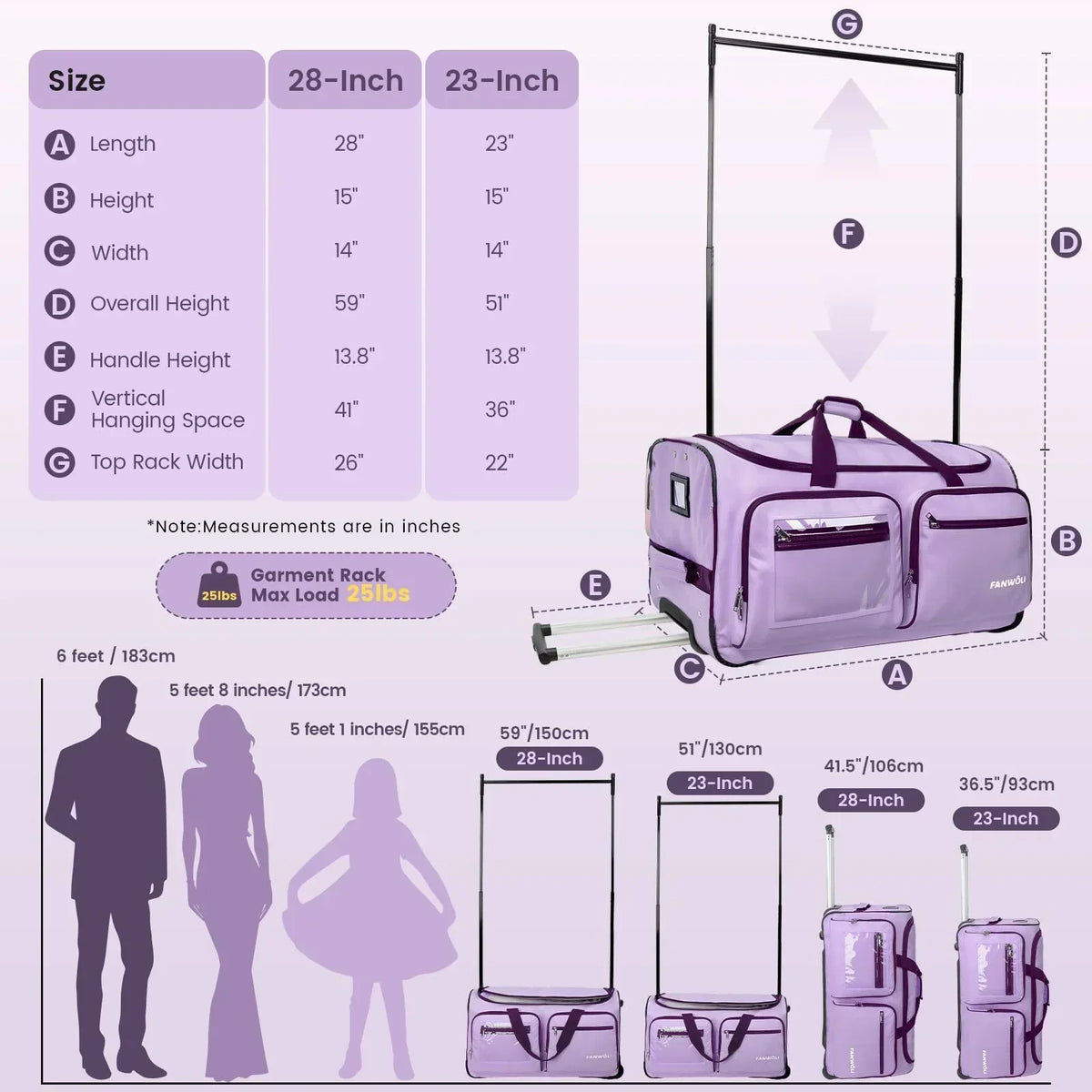 2026 NewFegat Dance Bag with Garment Rack - 28"Collapsible Rolling Competition Dance Duffle Bag Lightweight Costume Wheeled Suitcase for Dancers Shows Livestreamer Athletes