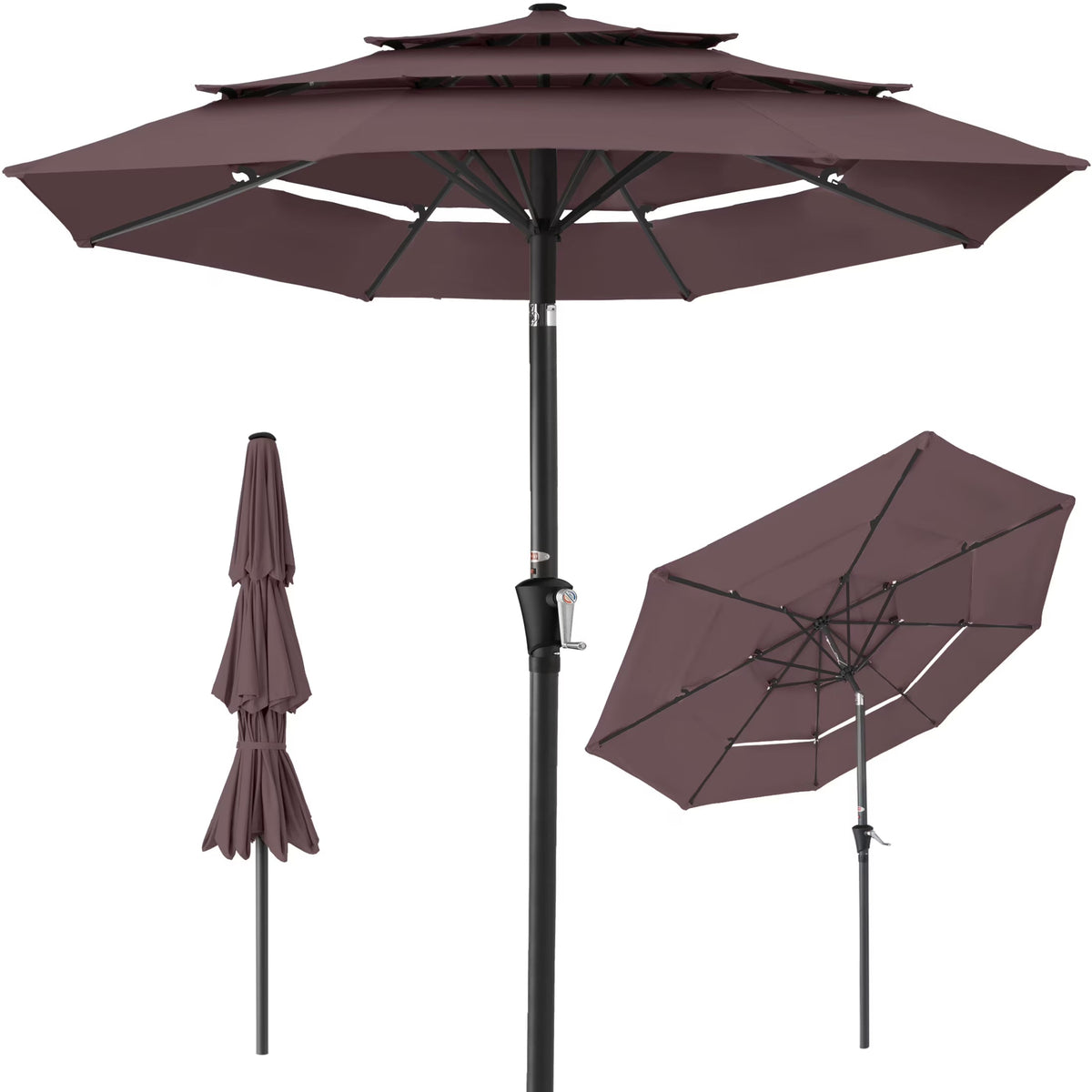 2026 NewBest Choice Products 10ft 3-Tier Patio Umbrella, Market Sun Shade w/ Tilt Adjustment, Easy Crank - Red