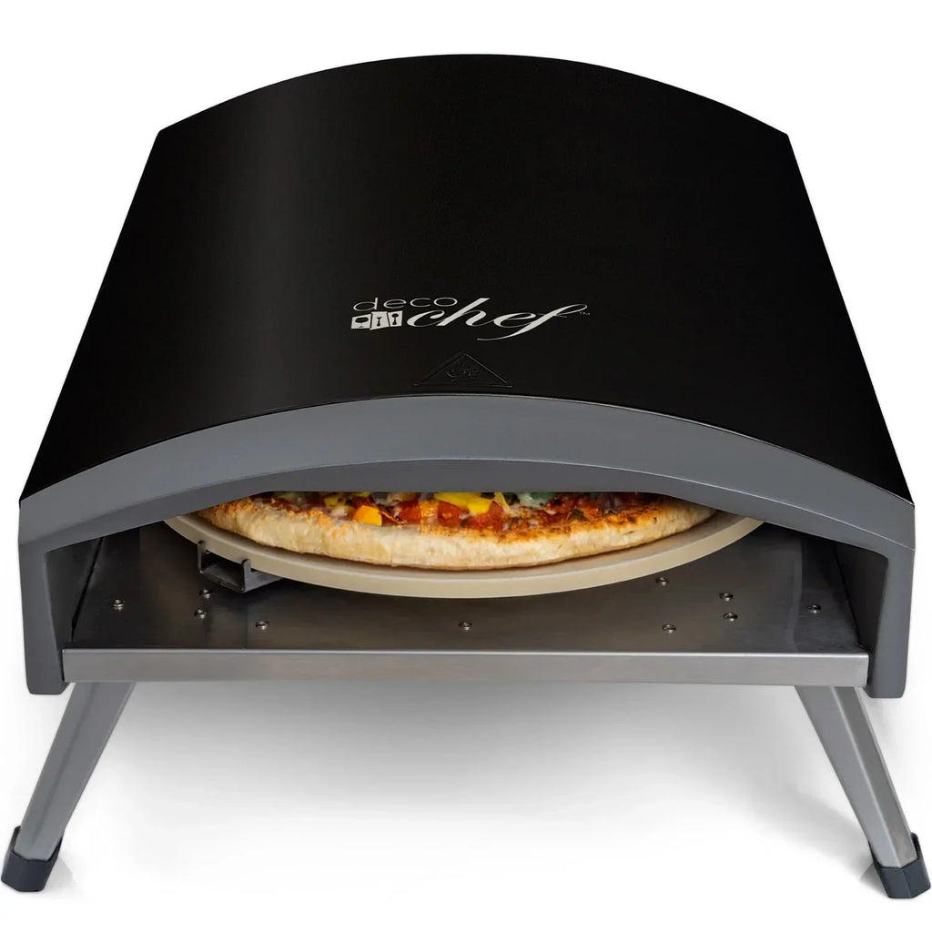 2026 NewDeco Chef Outdoor Gas Pizza Oven, Portable Collapsable Design, Hassle-Free Self-Rotating Baking Stone, Black