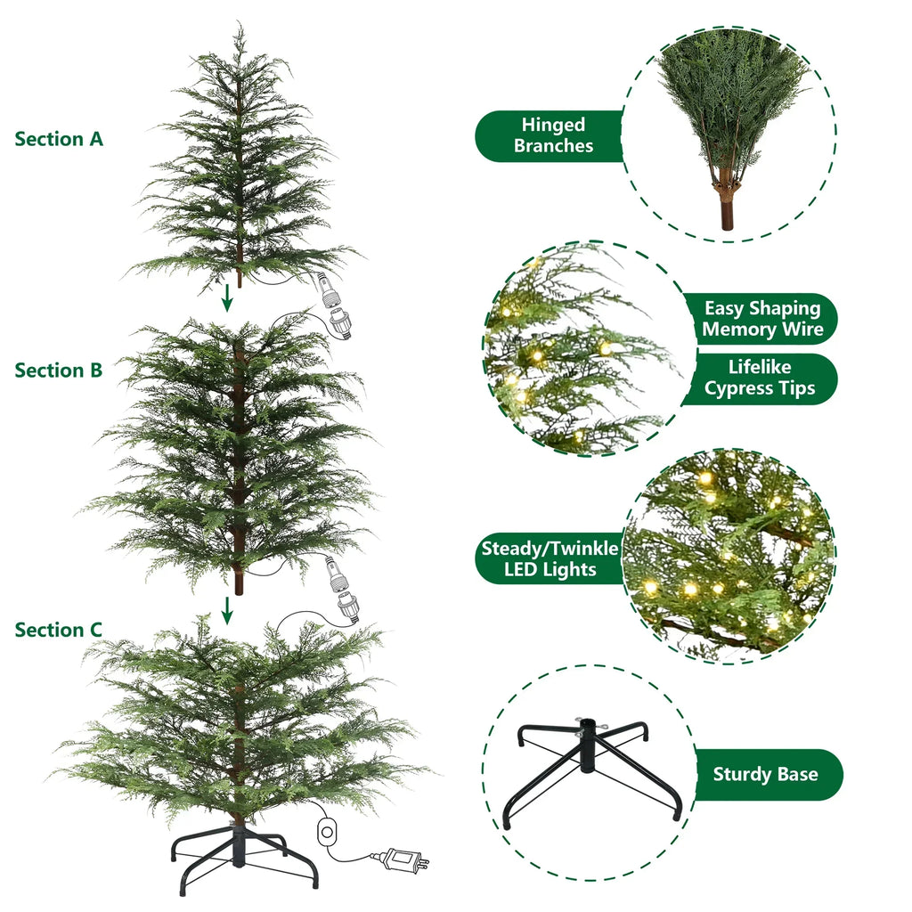 2026 New9' Pre-Lit Green Cypress Artificial Christmas Tree with 600 Warm White Twinkle LED Lights, by My Texas House