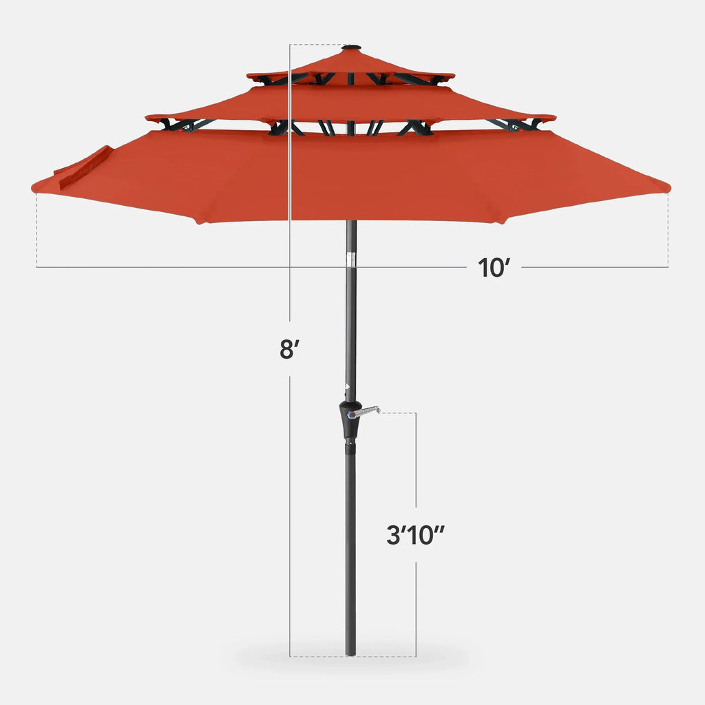 2026 NewBest Choice Products 10ft 3-Tier Patio Umbrella, Market Sun Shade w/ Tilt Adjustment, Easy Crank - Red
