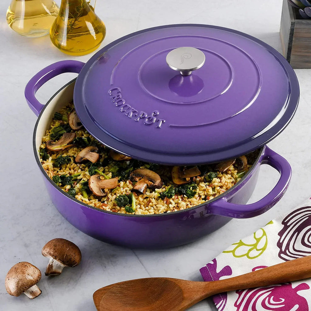 2026 NewCrock-Pot Artisan 2 Piece 5 Quart Enameled Cast Iron Braiser with Lid in Lavender