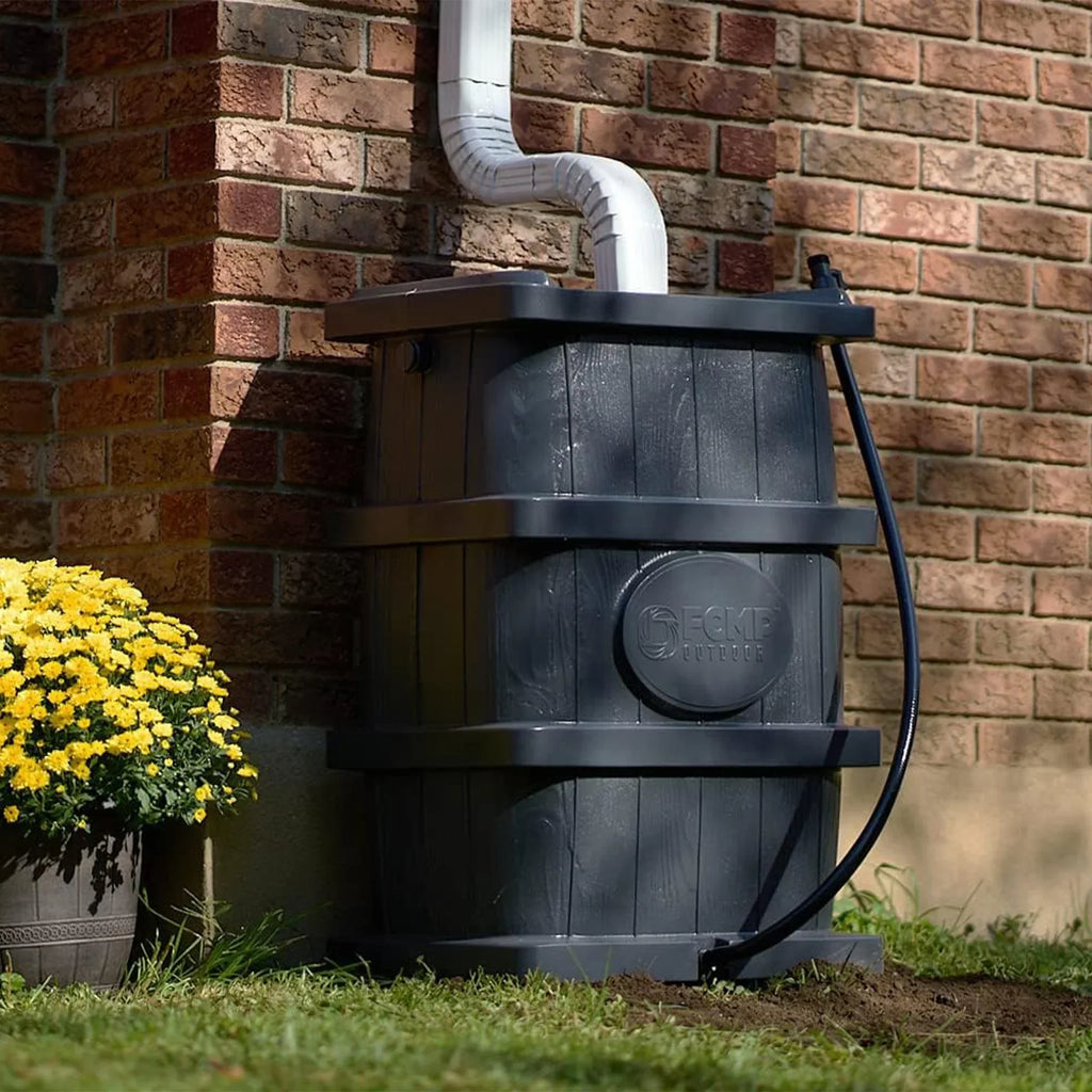 2026 NewFCMP Outdoor WG4000-GRY Home Outdoor Wood Grain Rain Water Catcher Barrel