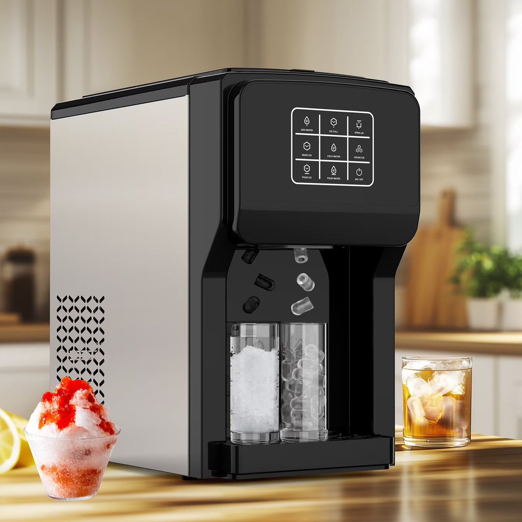 2026 NewAdvwin 3 in 1 Water Dispenser with Ice Maker Countertop, Bullet Ice, Crushed Ice, Water Cooler, 44Lbs/24H, 12 Ice Cube/6Min, Self-cleaning, 4Lbs Ice Storage, Home, Kitchen, Party, RV