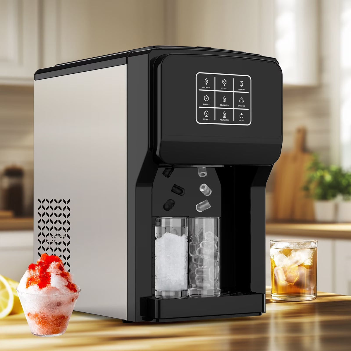 2026 NewAdvwin 3 in 1 Water Dispenser with Ice Maker Countertop, Bullet Ice, Crushed Ice, Water Cooler, 44Lbs/24H, 12 Ice Cube/6Min, Self-cleaning, 4Lbs Ice Storage, Home, Kitchen, Party, RV