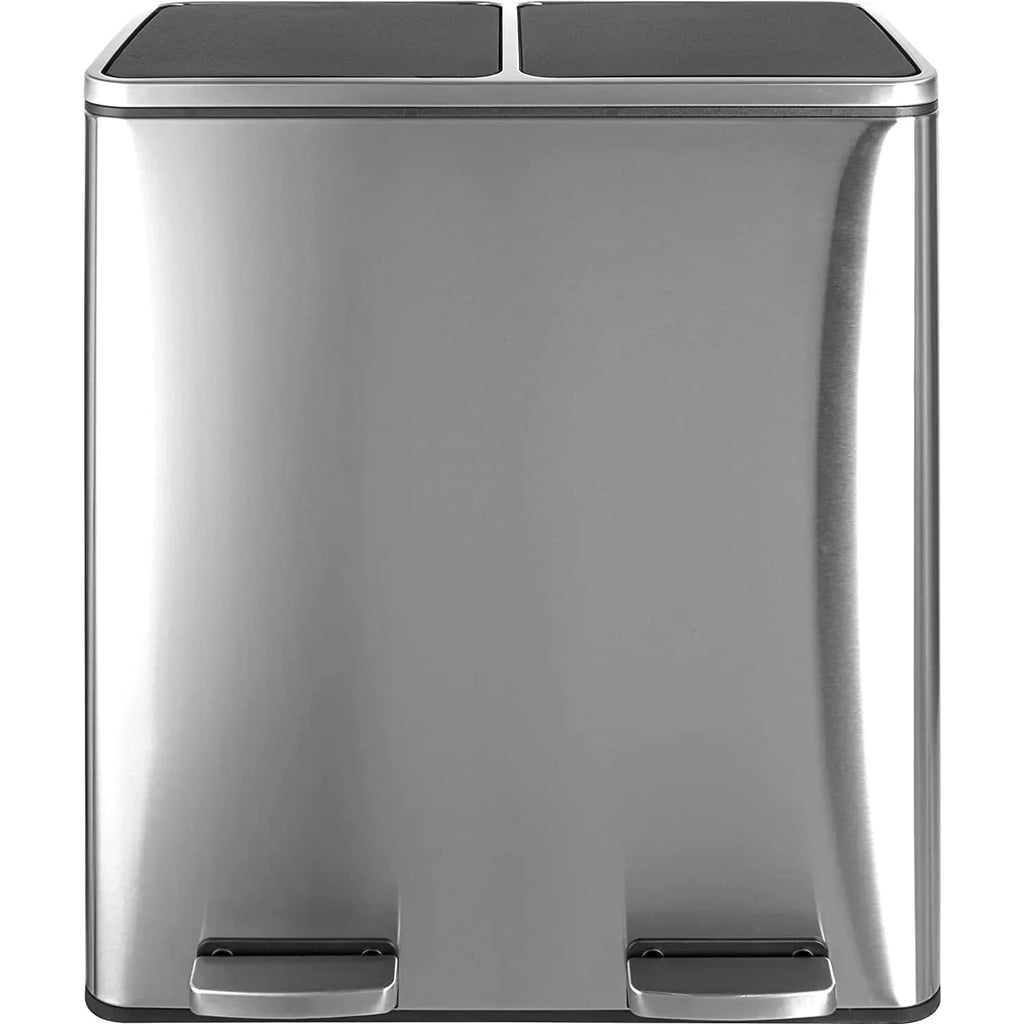 2026 NewArlopu 60 L/16 gal Dual Trash Can, Stainless Steel Garbage Can for Kitchen, Recycle Bin with Lid