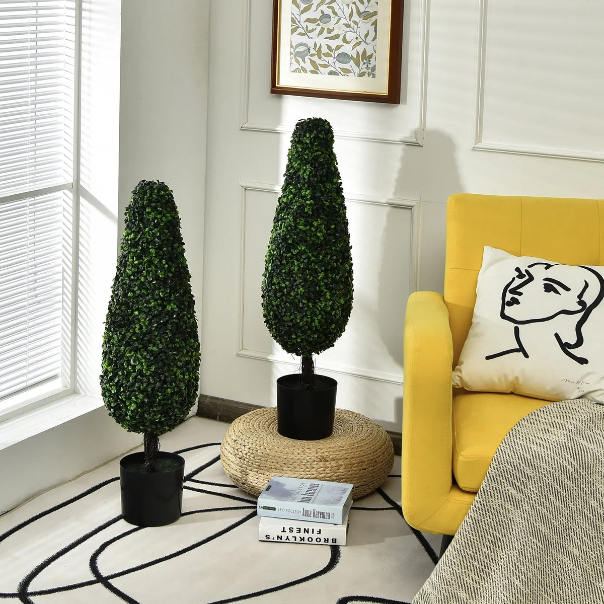 2026 NewCostway 2 Pack 3FT Artificial Tower Topiary Tree UV Resistant Indoor Outdoor
