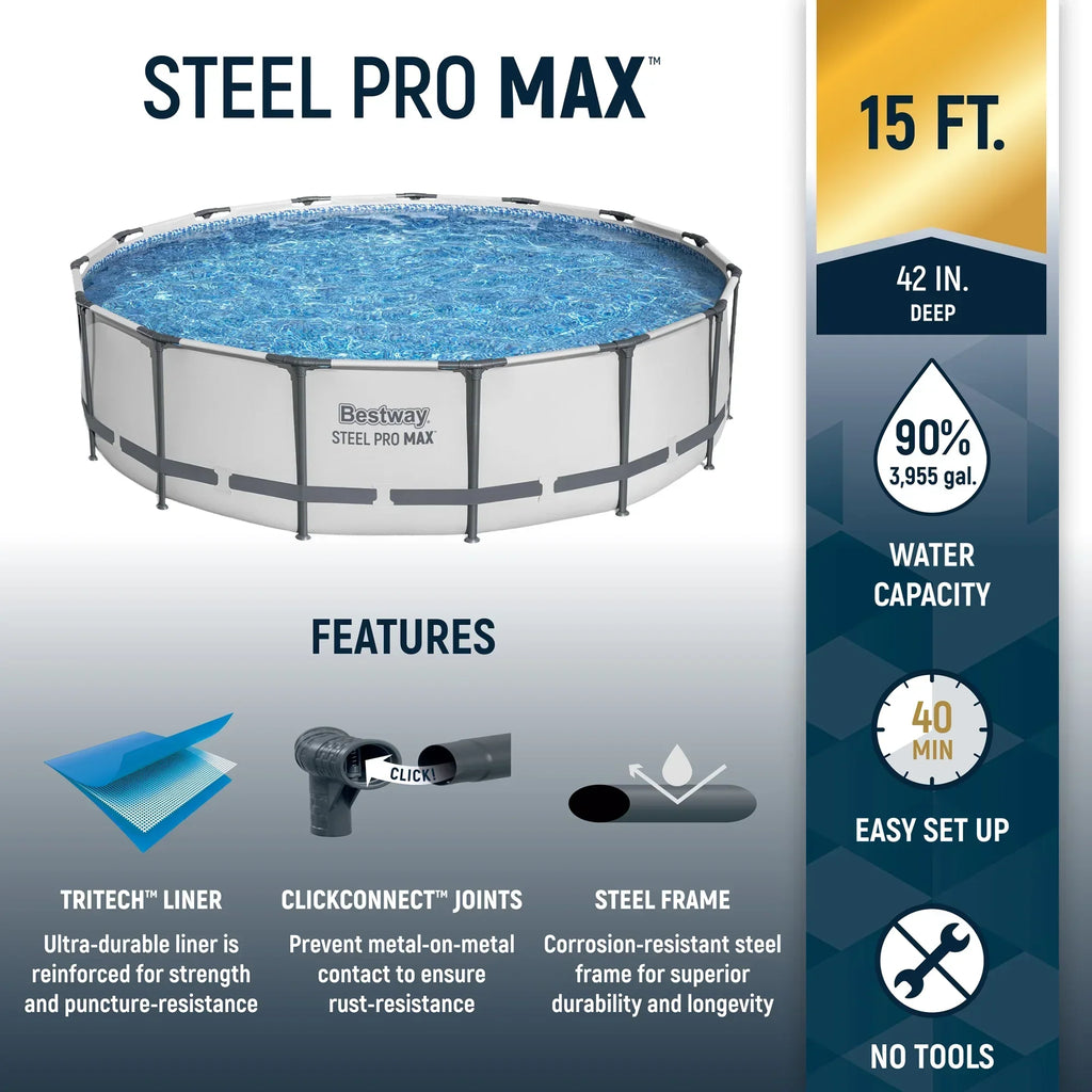 2026 NewBestway Steel Pro MAX 15' x 42" Round Above Ground Swimming Pool Set