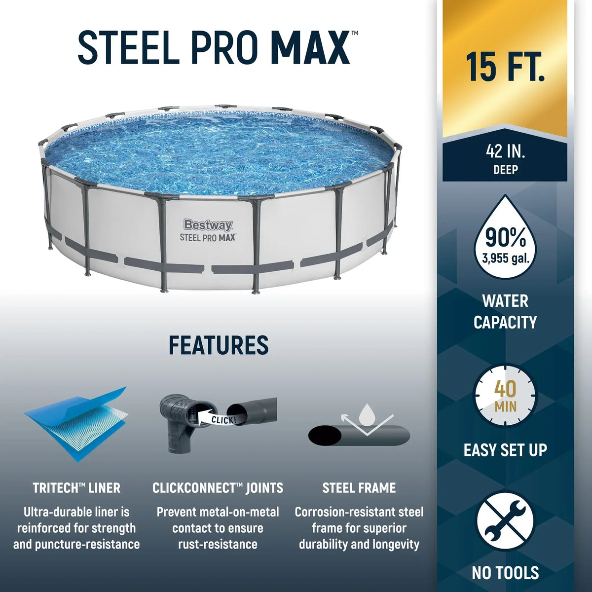 2026 NewBestway Steel Pro MAX 15' x 42" Round Above Ground Swimming Pool Set
