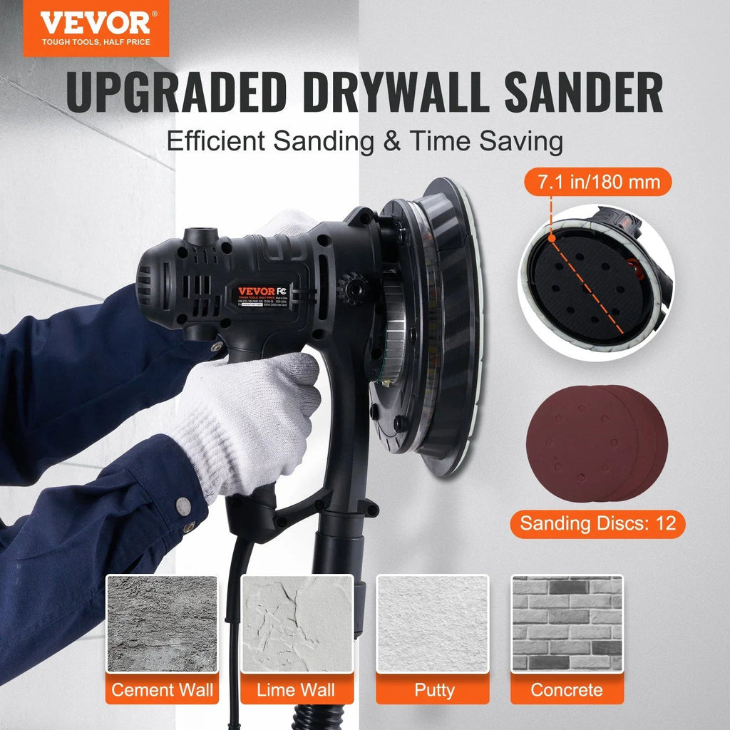 2026 New 800W Electric Drywall Sander with Dust Extraction, Adjustable RPM 1200-2300, Brush Motor for Efficient Wall Sanding & Polishing