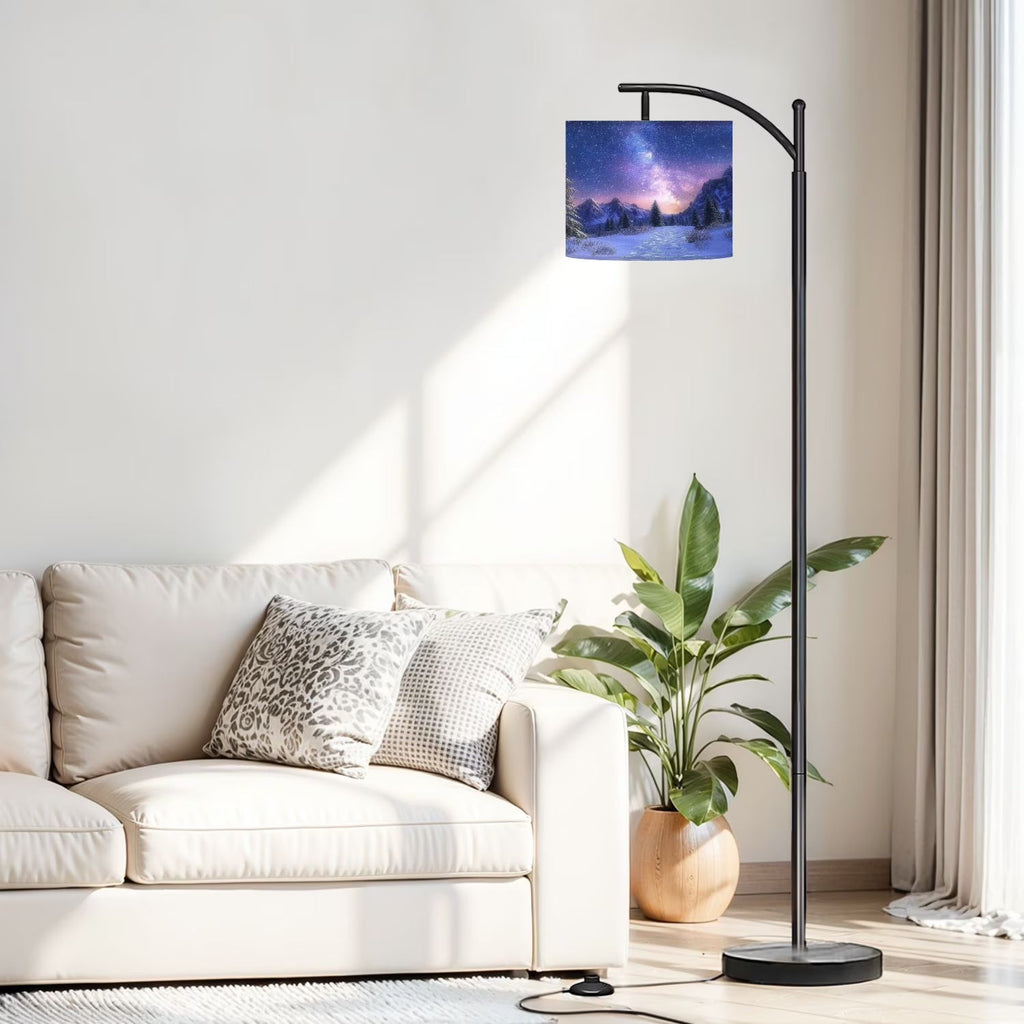 2026 New Arc Floor Lamp, 3 Color Temperatures Modern Floor Lamps Fall Autumn Maple Tree Forest Adjustable Tall Standing Reading Lamp with Linen Texture Shade