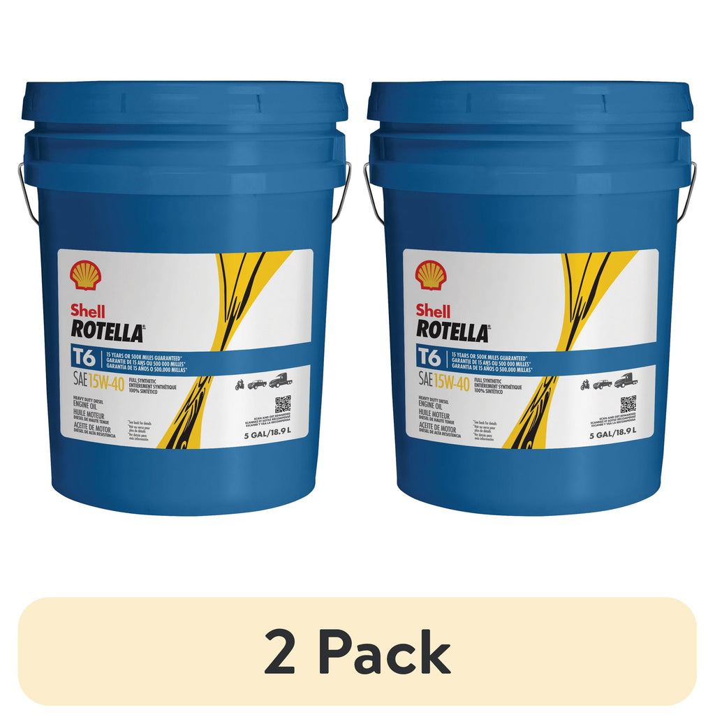 (2 pack) Shell Rotella T6 Full Synthetic 15W-40 Diesel Engine Oil, 5 Gallon