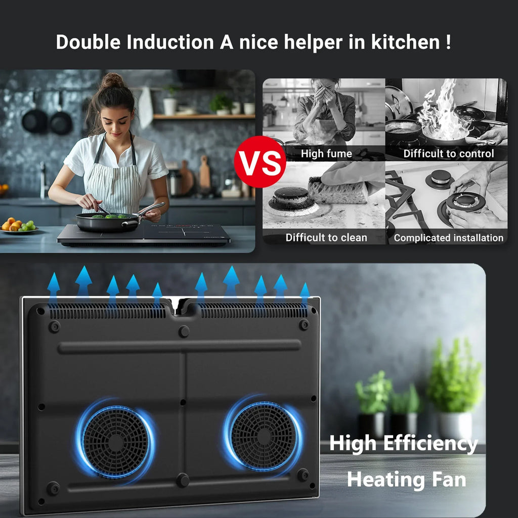 2026 NewAobosi Double Induction Cooktop with 2 Burners, 1800W Electric Stove Cooktop with Sensor Touch, 10 Temperature 9 Power Settings