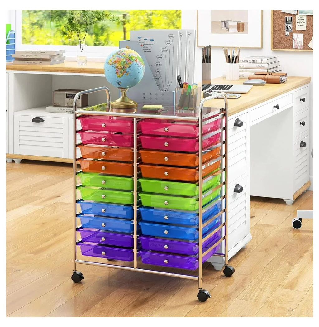 2026 New20 Drawers Storage Cart w/Rolling Wheels, Semi-Transparent Mobile Rolling Drawer Cart for School Classroom Office Home Salon, Files Scrapbook Craft Organizer, Utility Cart on Wheels (Clear)