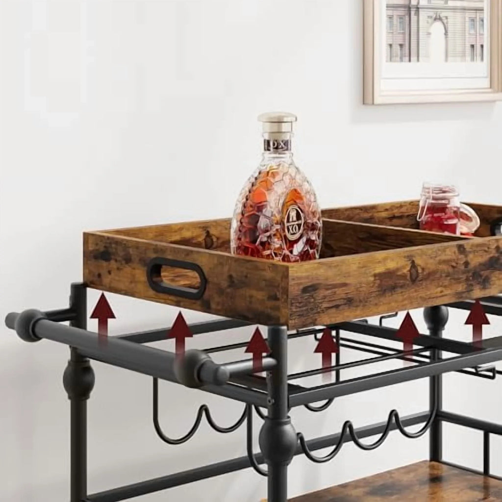 2026 New IDEALHOUSE Bar Cart, Bar Carts for The Home, 3 Tier Bar Cart with Wheels, Portable Home Bar & Serving Carts