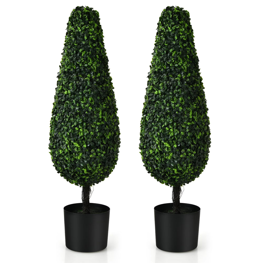 2026 NewCostway 2 Pack 3FT Artificial Tower Topiary Tree UV Resistant Indoor Outdoor