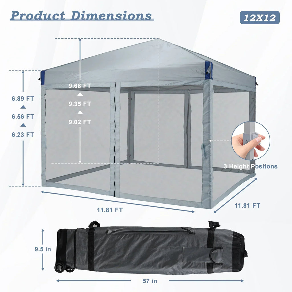 2026 NewAoodor 12'x12' Pop Up Canopy with Removable Mesh Sidewalls, Outdoor Portable Instant Shelter Tent-Black