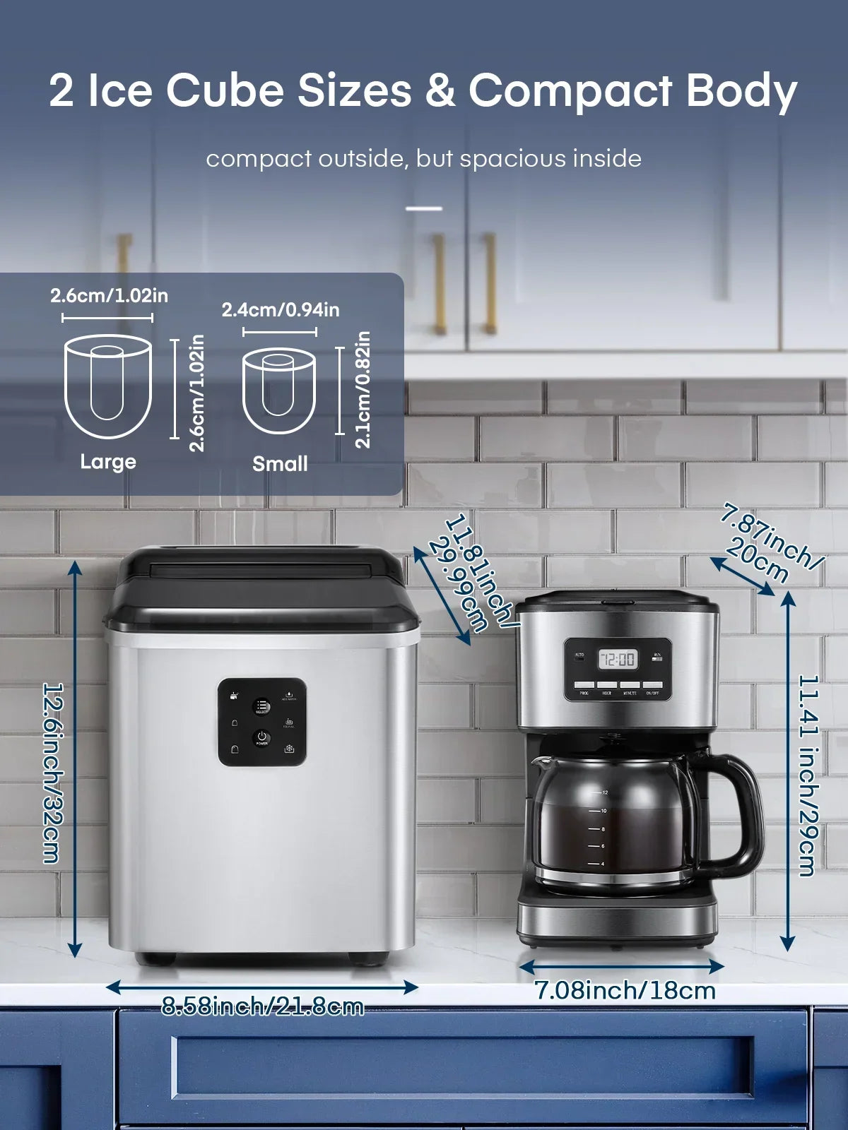 2026 NewFOHERE Ice Maker Countertop 2 Sizes, 28lbs in 24h, 9 Bullet Ice in 6M, Selfclean, Stainless Steel