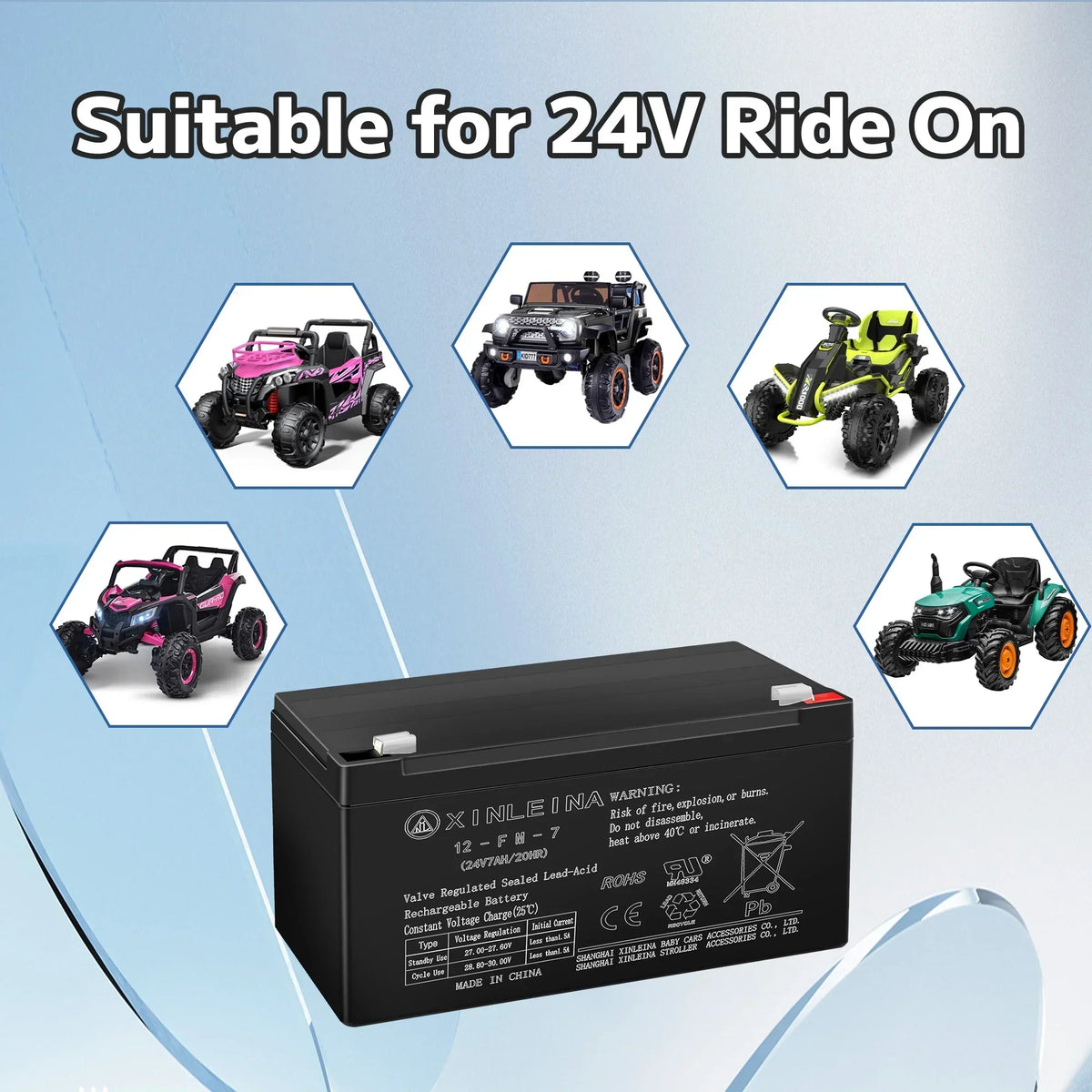 2026 New24V 7Ah Rechargeable Sealed Lead Acid Battery - Suitable for Most Kids Ride on Car - Battery Accessories