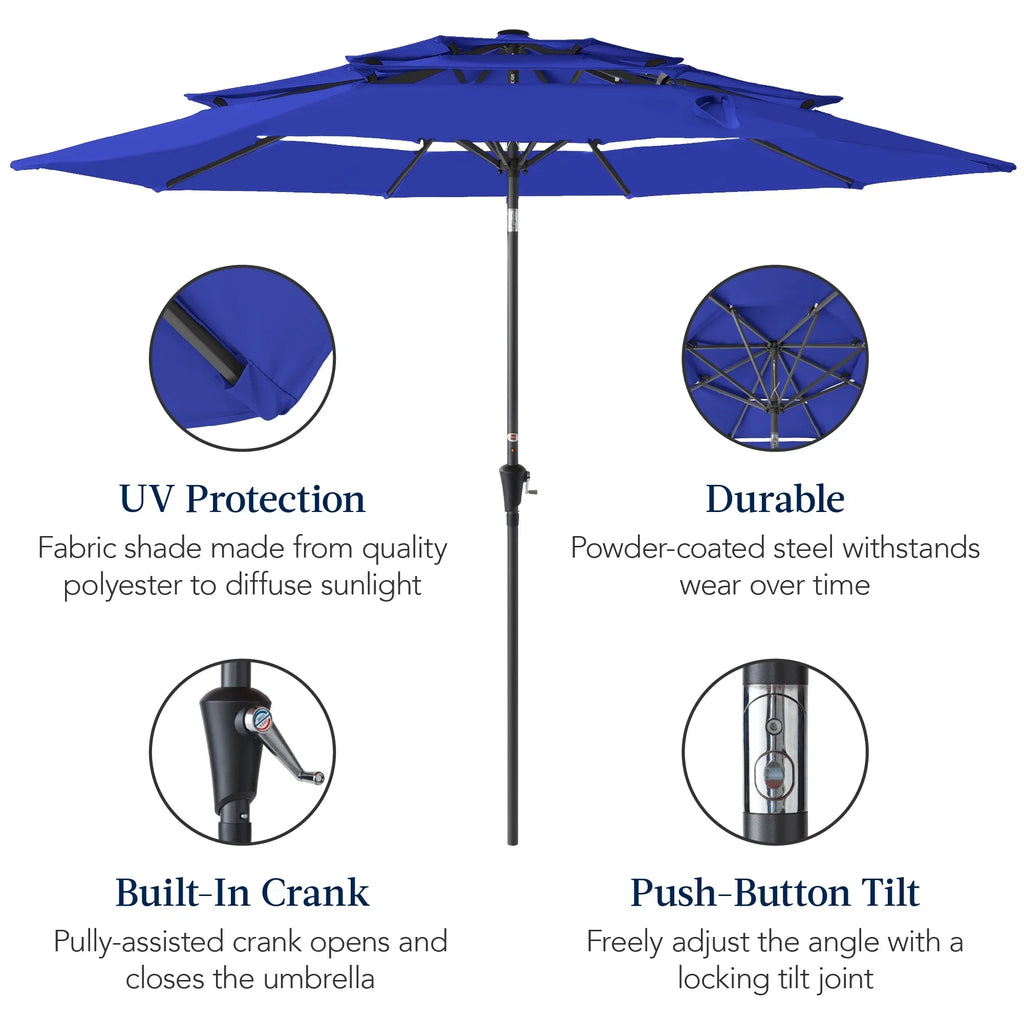 2026 NewBest Choice Products 10ft 3-Tier Patio Umbrella, Market Sun Shade w/ Tilt Adjustment, Easy Crank - Red