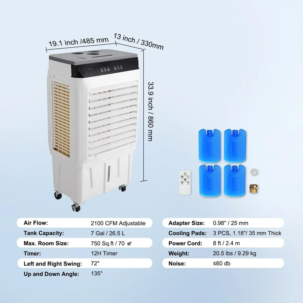 2026 NewBENTISM Evaporative Cooler Swamp Cooler 3-in-1 2100 CFM 7 Gal 12h Timer Air Humidifier