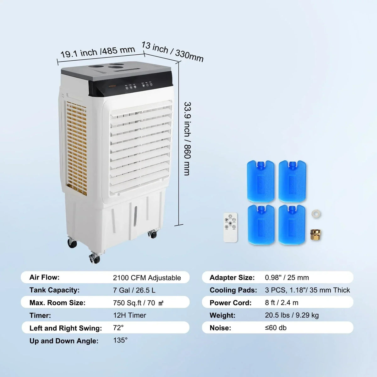 2026 NewBENTISM Evaporative Cooler Swamp Cooler 3-in-1 2100 CFM 7 Gal 12h Timer Air Humidifier
