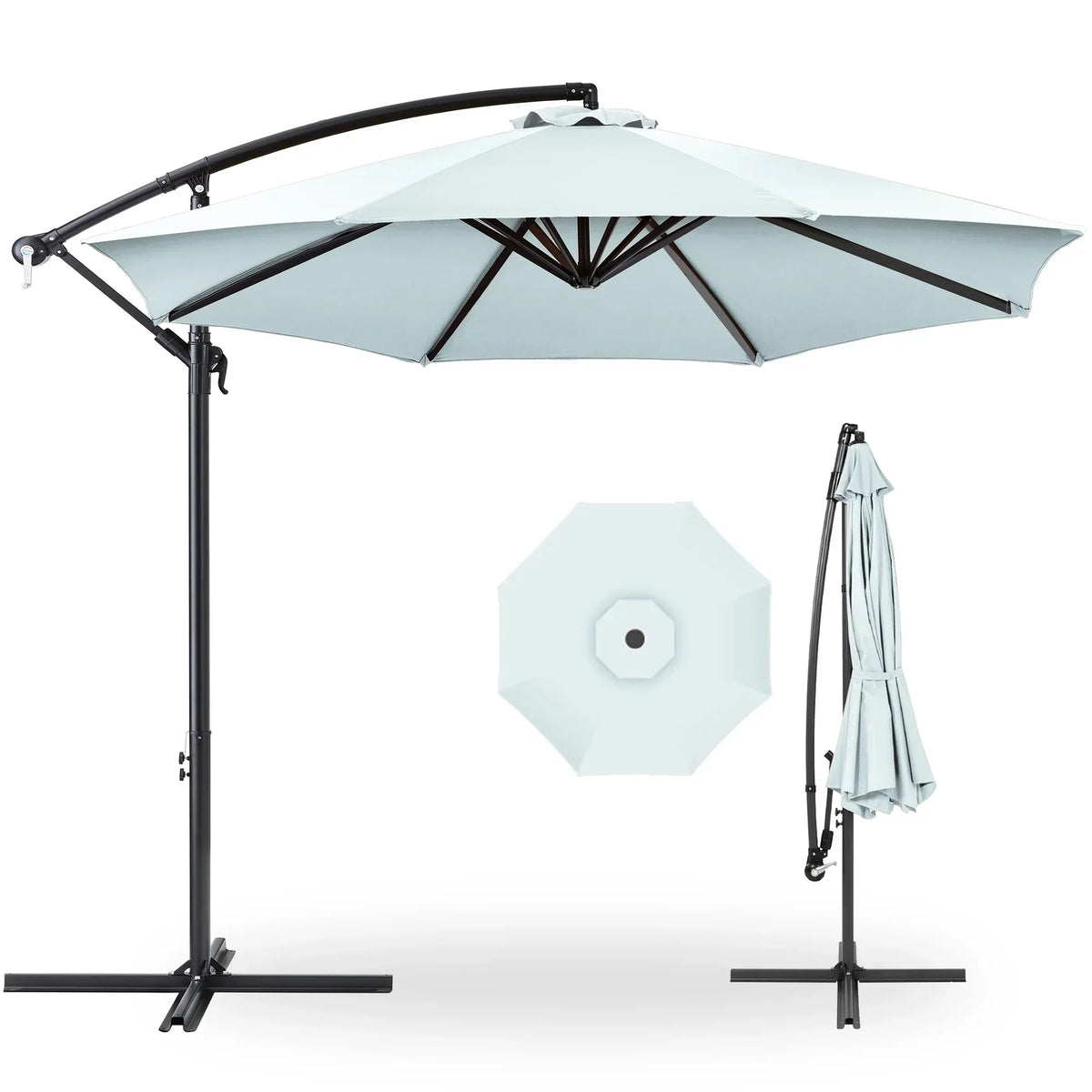 2026 NewBest Choice Products 10ft Offset Hanging Outdoor Market Patio Umbrella w/ Easy Tilt Adjustment - Tan