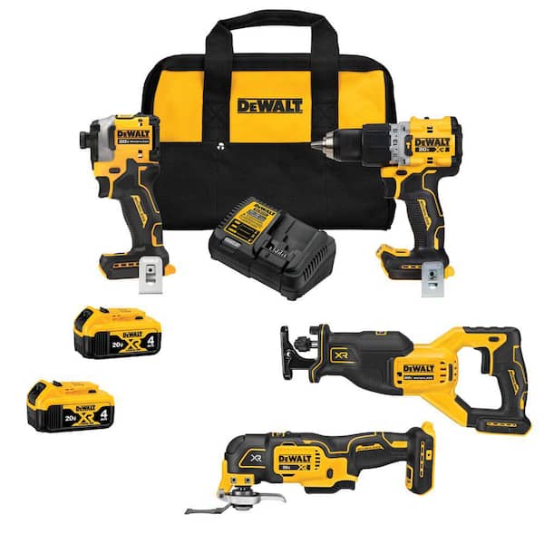 2026 New20V MAX Lithium-Ion Cordless Brushless 4 Tool Combo Kit with (2) 4.0Ah Batteries, Charger, and Kit Bag
