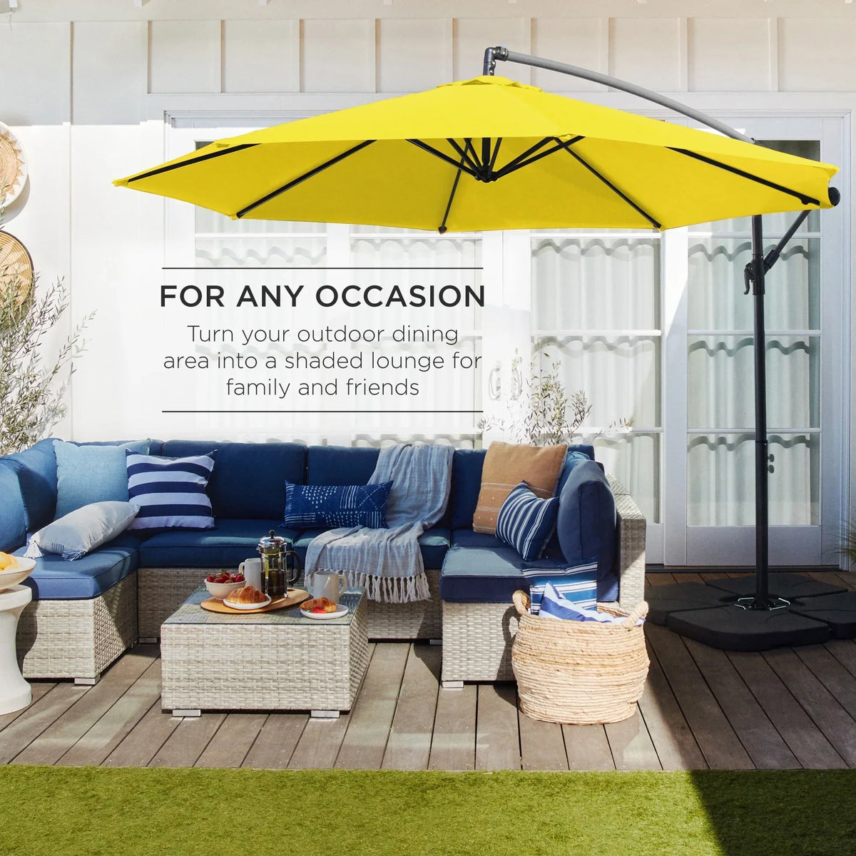 2026 NewBest Choice Products 10ft Offset Hanging Outdoor Market Patio Umbrella w/ Easy Tilt Adjustment - Tan