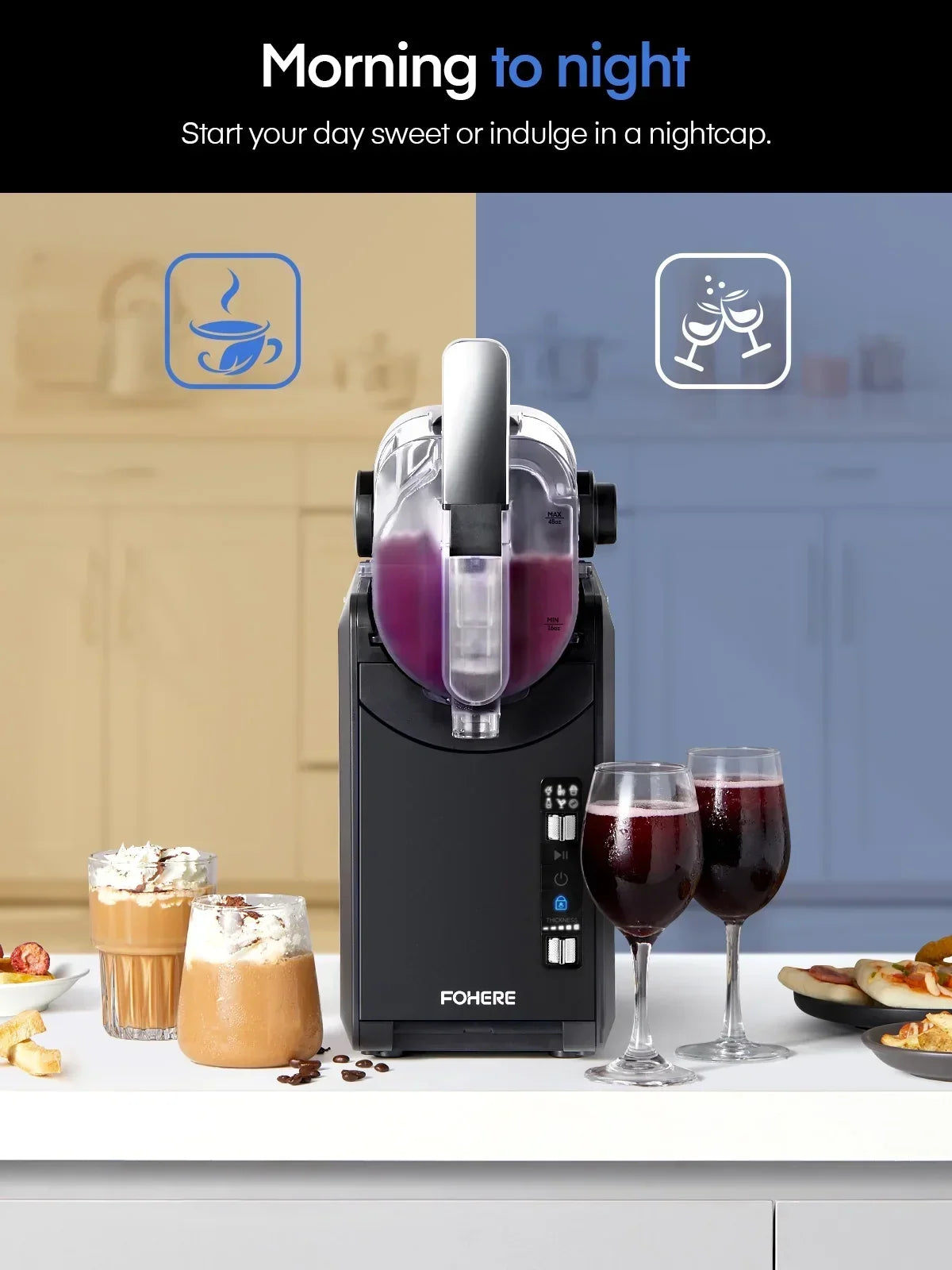 2026 New5-in-1 Slushie Machine, No Ice Needed, 15 Min Slushy Machine for Home with Self-Cleaning, Professional Frozen Drink Maker, 5 Preset Programs, Frozen Margaritas, Frapp"s, Milkshakes, and More, FOHERE