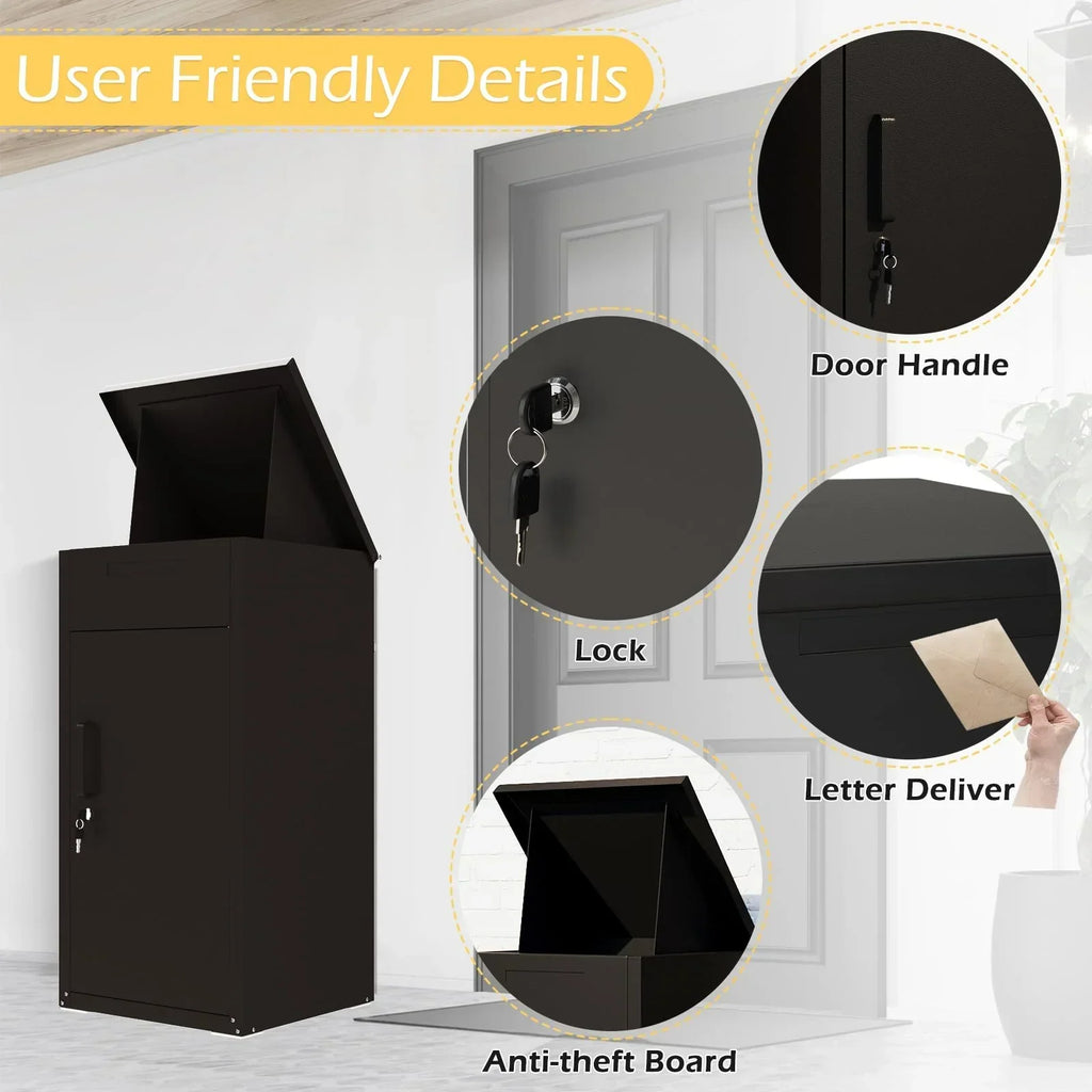 2026 NewAECOJOY Package Delivery Boxes for Outside Parcel Drop Box Outdoor Storage Box Wall Mounted Express Mail Package Delivery Box 17" x 16" x 38.3" Black