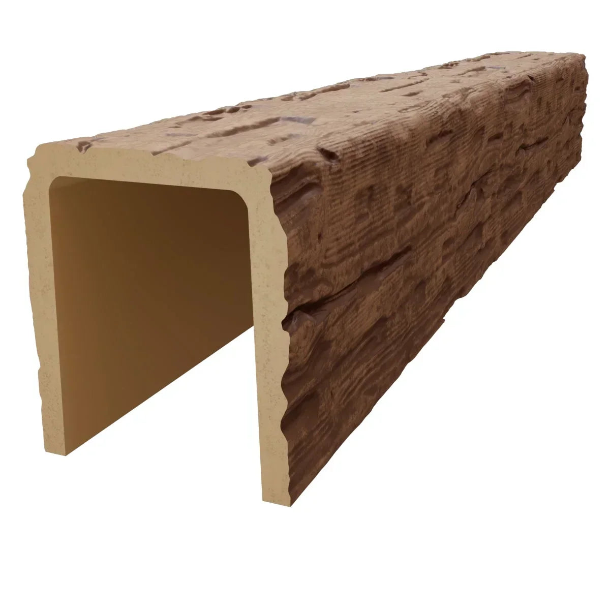 2026 NewEkena Millwork 3 1/2"W x 3 1/2"H x 120"L 3-Sided (U-Beam) Salvaged Timber HeritageTimber Faux Wood Ceiling Beam, Kona Brown