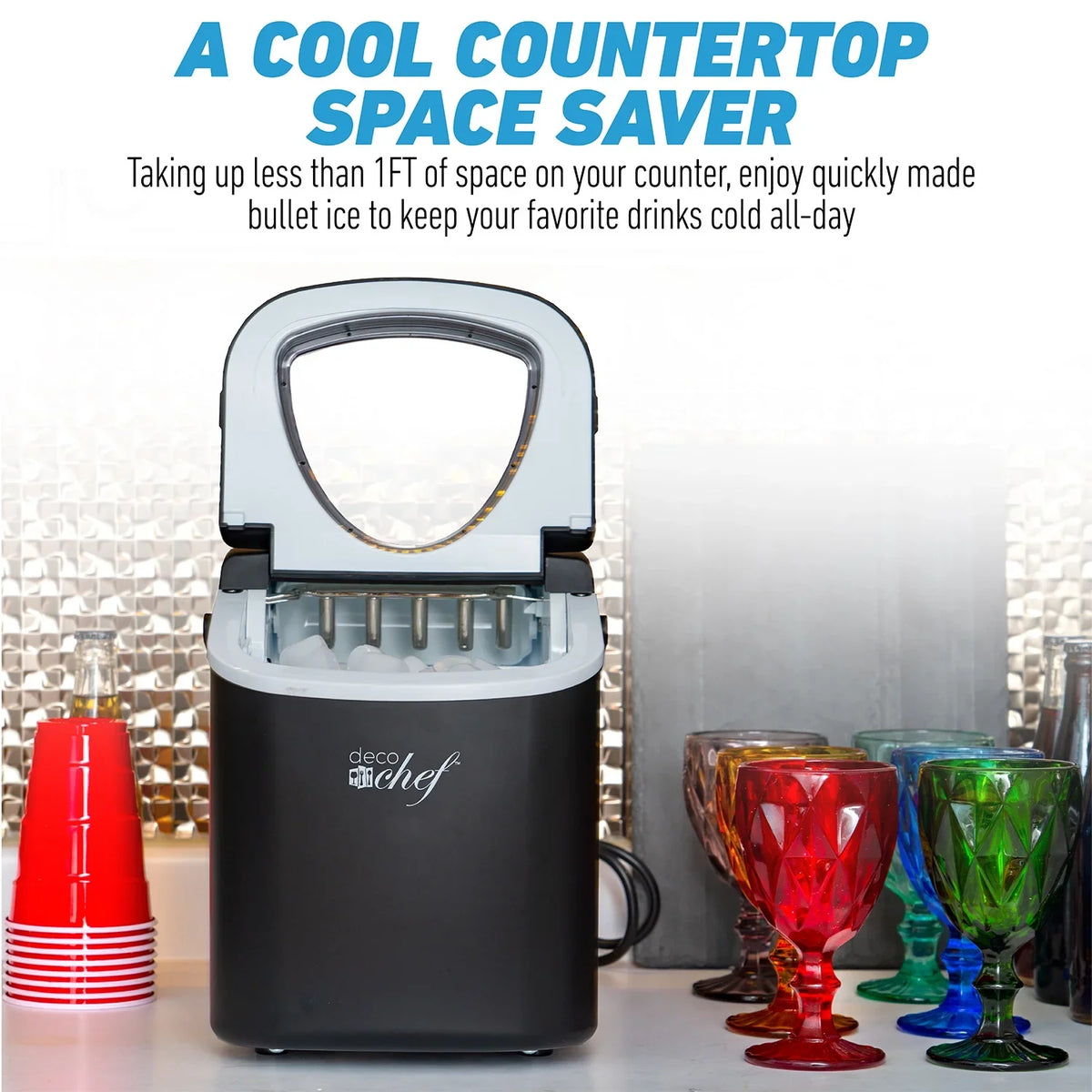 2026 NewDeco Compact Countertop Ice Maker, 26LBs in 24HRs, 9 Bullet Ice Cubes Ready in 6 Minutes, Stainless Steel