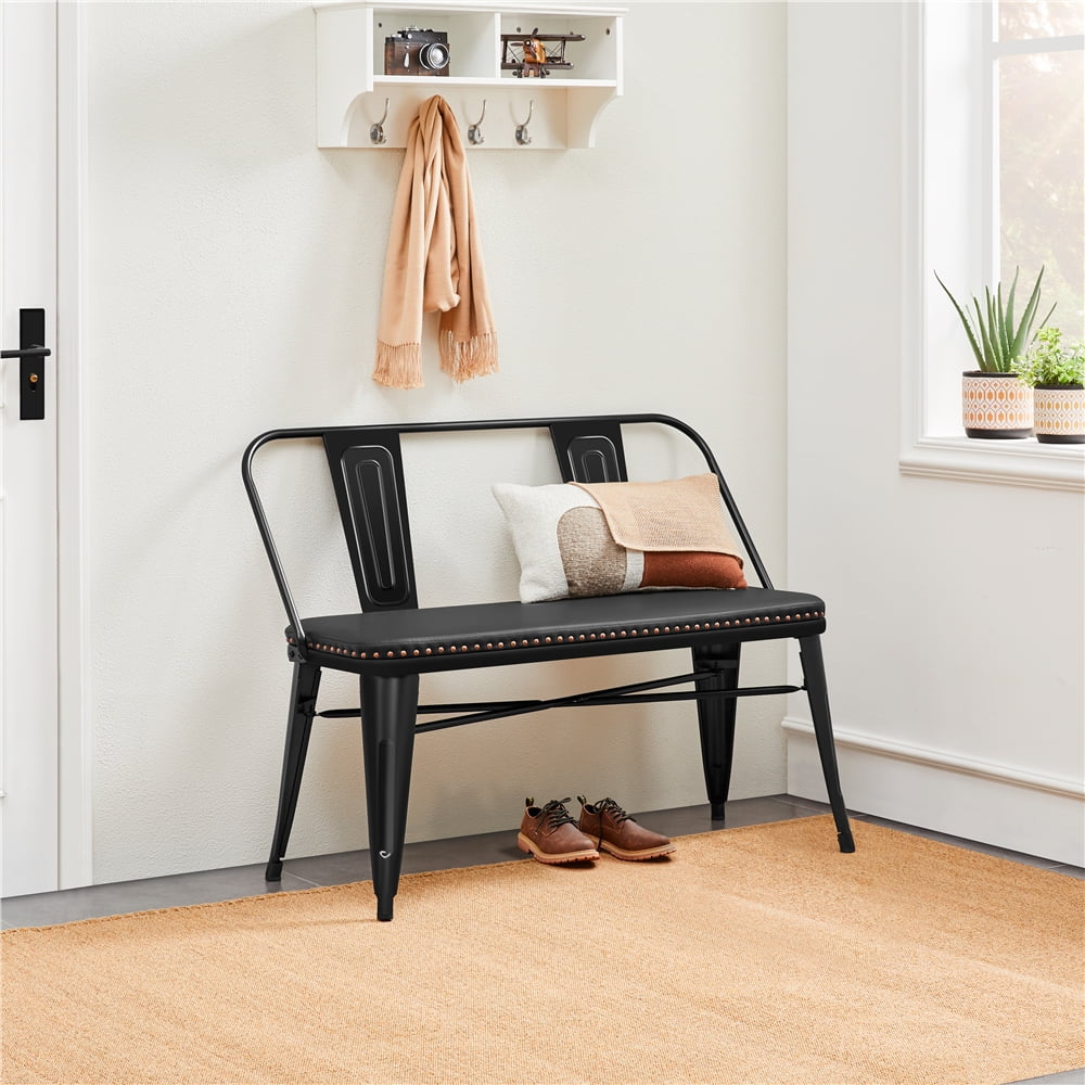 2026 NewYaheetech Industrial Metal Dining Bench with Upholstered Seat,Black