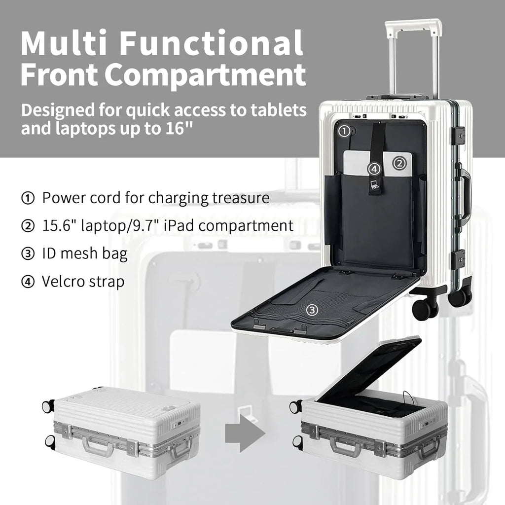 2026 NewCarry-On Luggage with USB Charging Port, Front Compartment, TSA Lock, Airline Approved Carry On Hardside Suitcase with Spinner Wheels (Grey, 20inch)