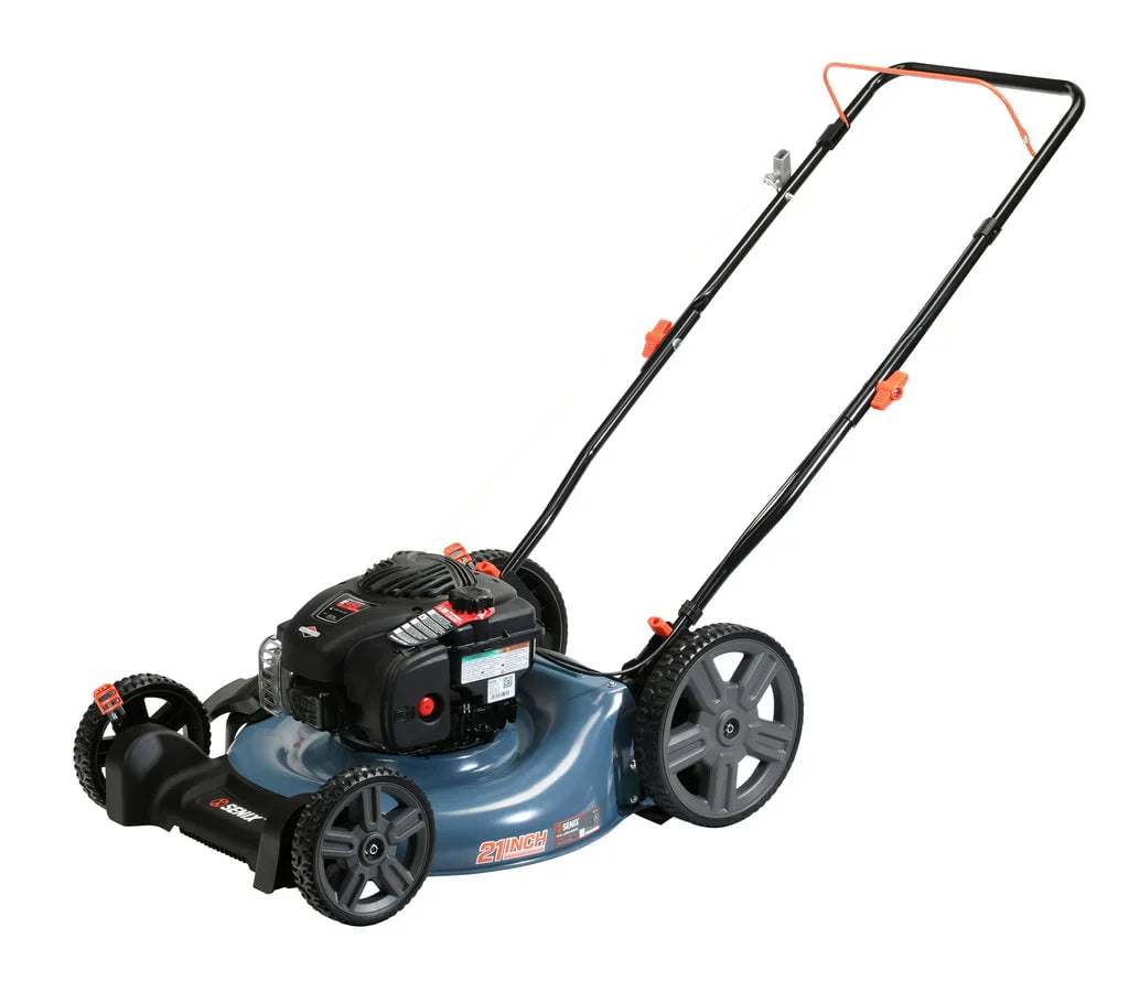 2026 NewSENIX Gas Lawn Mower, 21-Inch, 125 cc 4-Cycle Briggs & Stratton Engine, 2-In-1 Push Lawnmower, 6-Position Height Adjustment with 11-Inch Rear Wheels, LSPG-M4, Blue