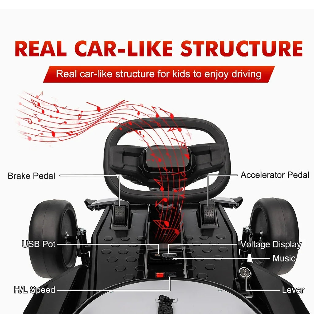 2026 New24V Drift Kart with 2X150W Strong Motor, 7AH Big Battery, Electric Pedals, Electric Go Kart Outdoor Race Toy