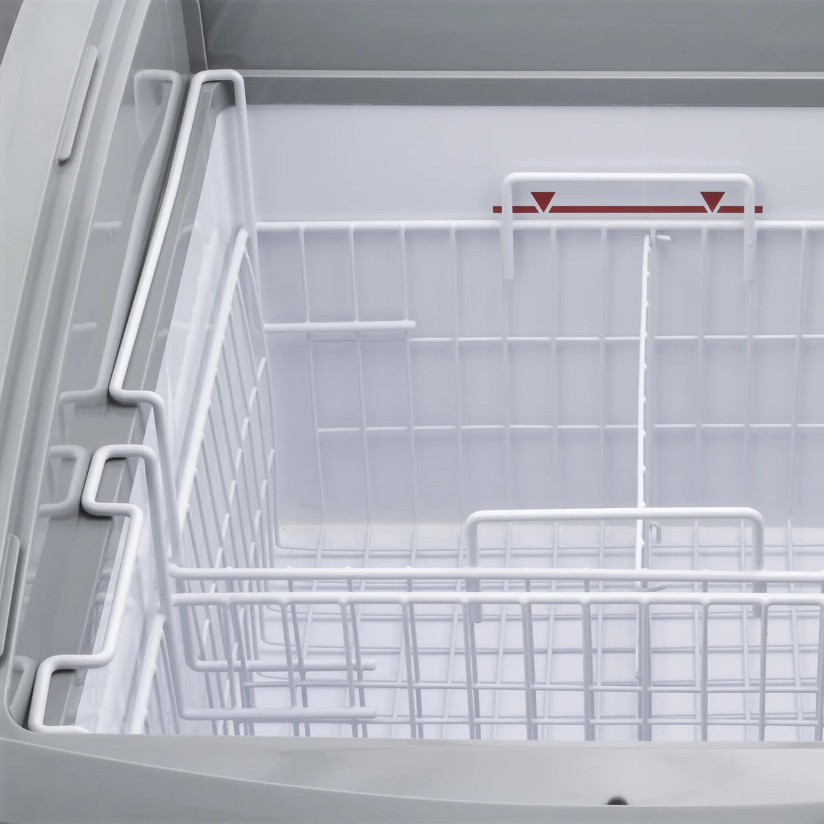 2026 NewMaxx Cold Curved Glass Top Chest Freezer Display, 24.6"W, 3.81 cu. ft. Storage Capacity, Equipped with (2) Wire Baskets, in White (MXF25CHC-2)