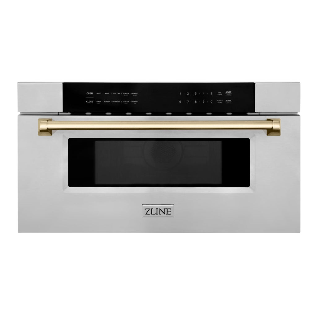 2026 NewZLINE Autograph Edition 30" 1.2 cu. ft. Built-In Microwave Drawer in Stainless Steel with Gold Accents