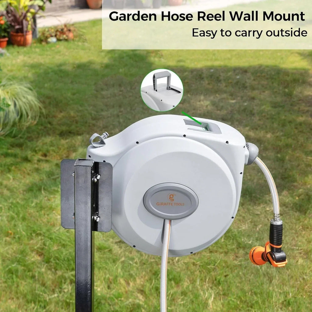 2026 NewGiraffe Tools Retractable Garden Hose Reel with 1/2in-100ft Water Hose, Plastic Bracket, Wall Mounted, Dark Grey