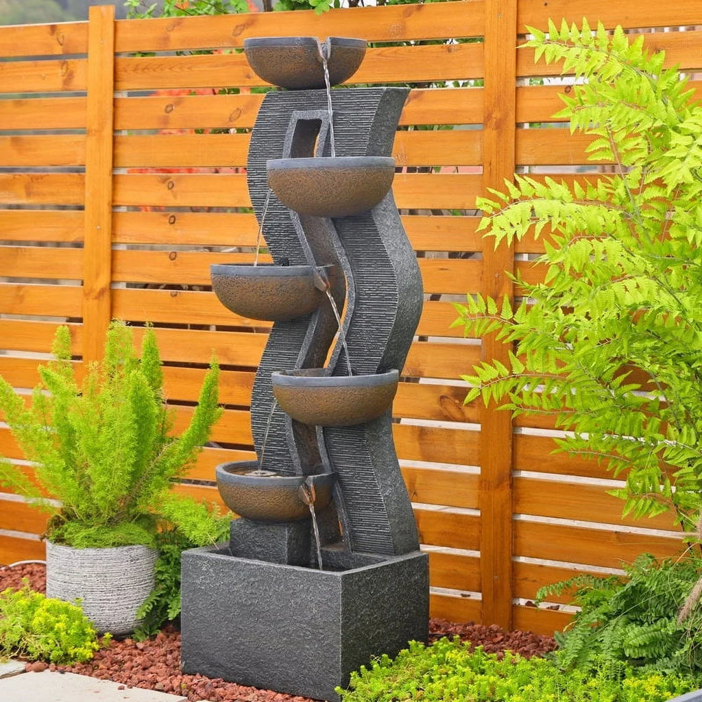 2026 New6-Tiered Garden Water Fountains Large Outdoor Fountains and Waterfalls with Light for Patio Yard Porch Pool Decor