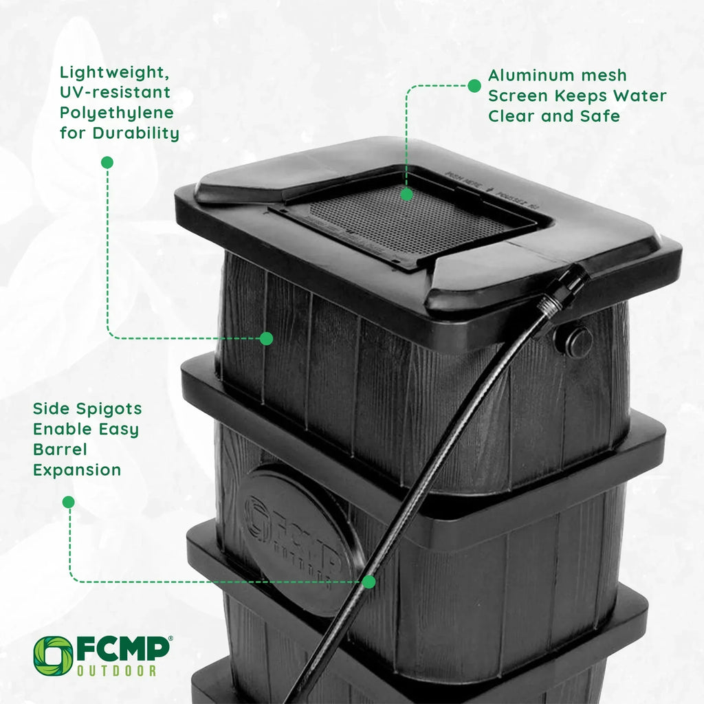 2026 NewFCMP Outdoor WG4000-GRY Home Outdoor Wood Grain Rain Water Catcher Barrel