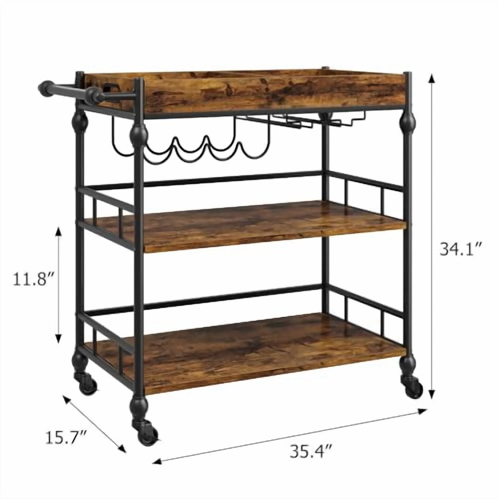 2026 New IDEALHOUSE Bar Cart, Bar Carts for The Home, 3 Tier Bar Cart with Wheels, Portable Home Bar & Serving Carts