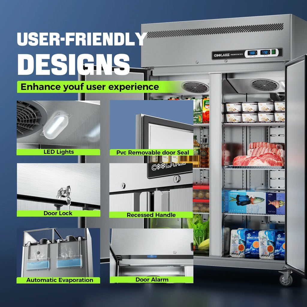 2026 New Coolake Commercial Refrigerator and Freezer Combo, 48" W Dual Temperature Zones, 36 Cu.ft 2 Door