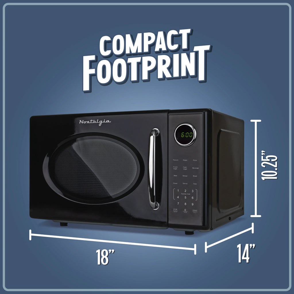 2026 NewNostalgia Retro Microwave Oven - 1.1 Cu Ft & 1000-Watt Countertop Size with Glass Turntable, Child Safety Lock, 8 Auto-Cook Programs & Digital Clock - Black
