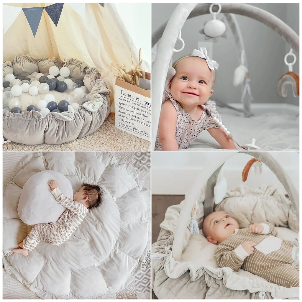 2026 New5-in-1 Thick & Plush Play Gym, Convertible Stage-Based Developmental Activity Gym & Play Mat from Baby to Toddler, Ball Pit, Pet Cushion, Balls are not Included