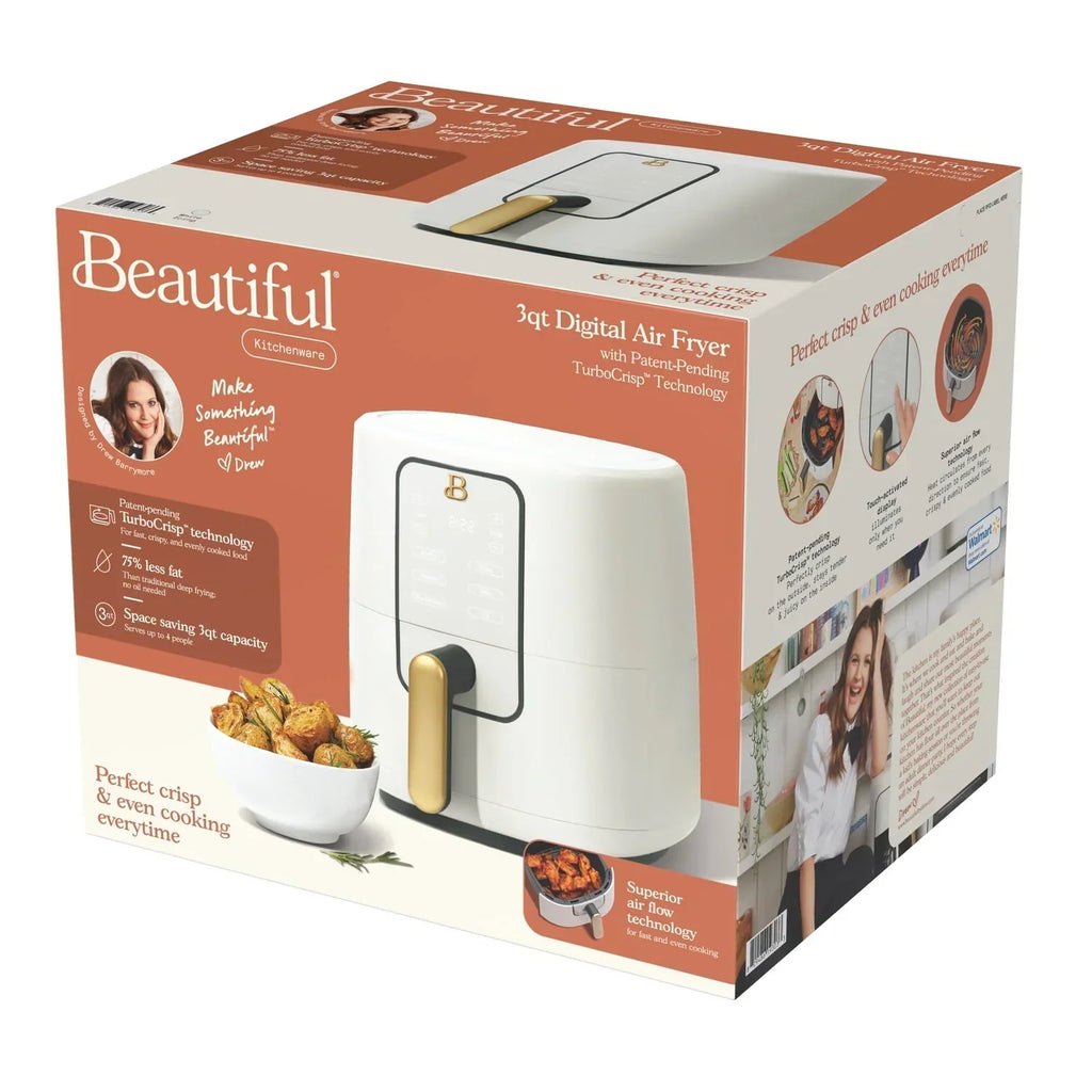 2026 NewBeautiful 3 Qt Air Fryer with TurboCrisp Technology, White Icing by Drew Barrymore