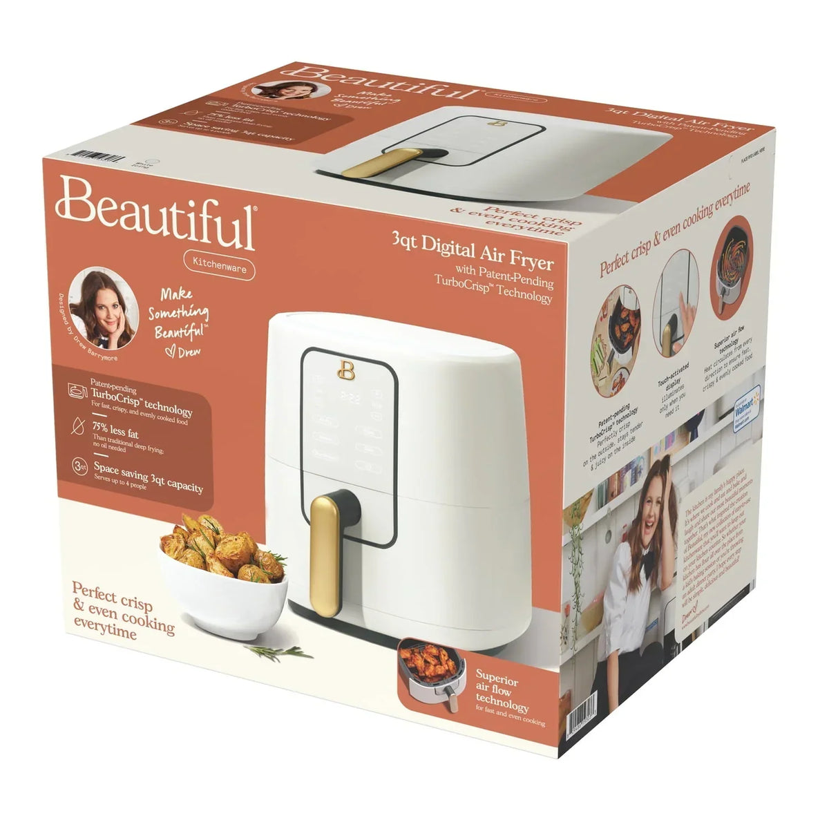 2026 NewBeautiful 3 Qt Air Fryer with TurboCrisp Technology, White Icing by Drew Barrymore