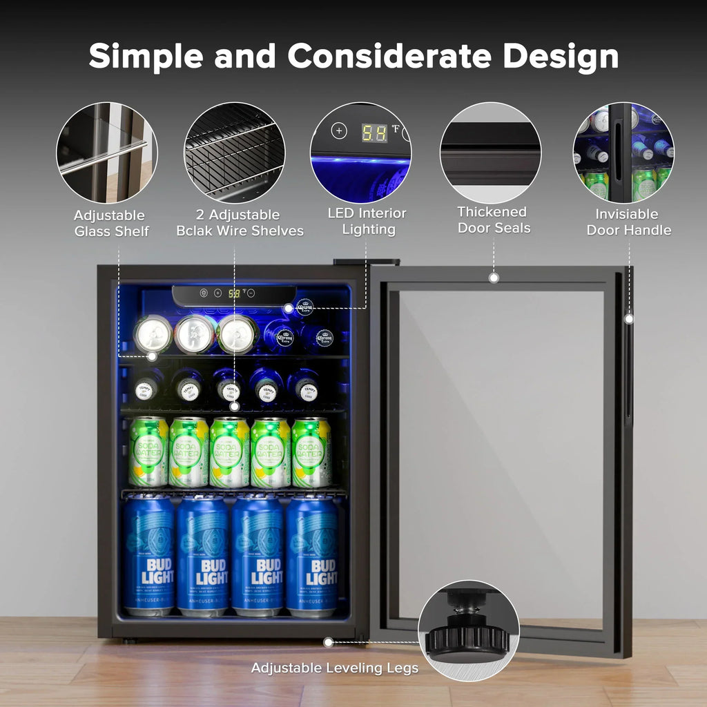 2026 NewAuseo 1.3 Cu.ft. Mini Beverage Refrigerator Cooler - 55 Can &12 Bottle Mini Fridge with Double Glass Door, for Home/Bar/Office, Electronic touch control