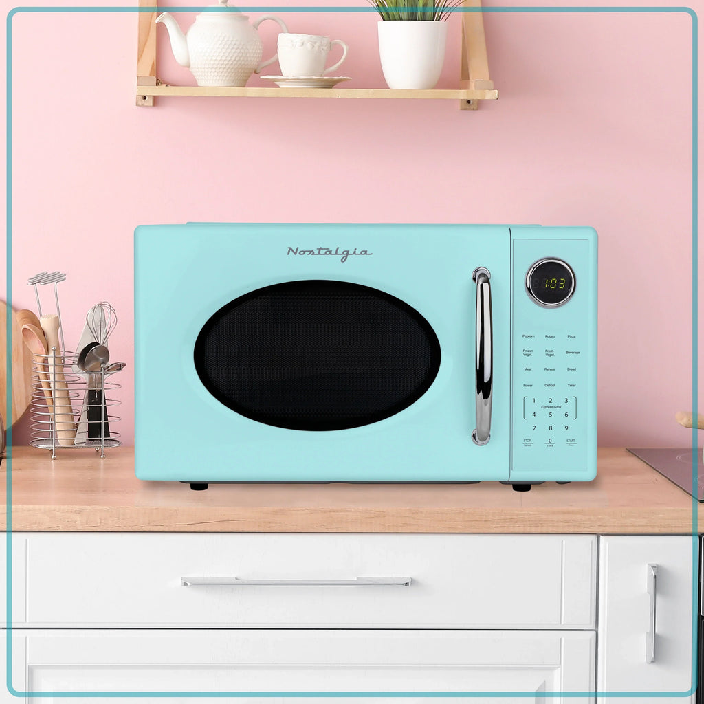 2026 NewNostalgia Retro Microwave Oven - 1.1 Cu Ft & 1000-Watt Countertop Size with Glass Turntable, Child Safety Lock, 8 Auto-Cook Programs & Digital Clock - Black